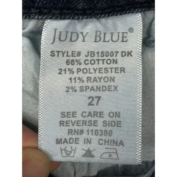 Judy Blue Women's Cuffed Button Fly Blue Stretch Denim Jeans - Size 27x3.5 - Picture 5 of 5